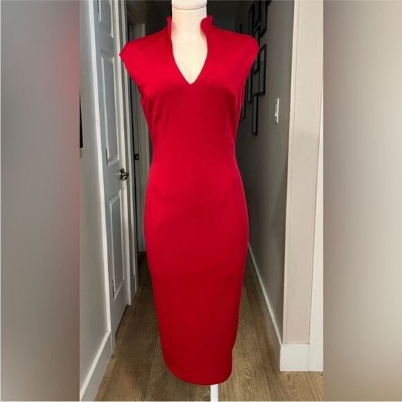 Alexia Admor NWT Katrina Splitneck Midi Sheath Dress Red Size S $245 - Picture 4 of 6